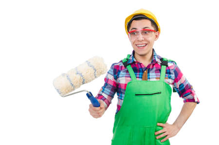 Funny painter isolated on whiteの写真素材