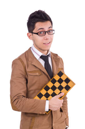 Funny chess player isolated on whiteの写真素材
