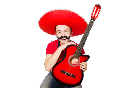 Mexican guitar player isolated on the whiteの写真素材
