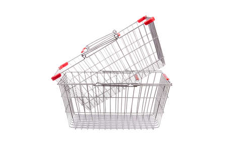 Shopping supermarket trolley isolated on the whiteの写真素材