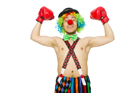 Clown with boxing gloves isolated on the whiteの写真素材