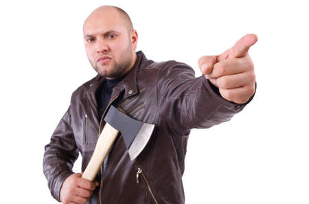 Man with axe isolated on whiteの写真素材