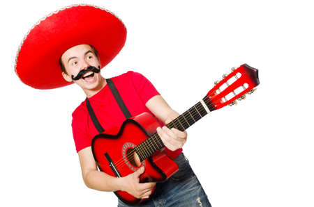Mexican guitar player isolated on the whiteの写真素材