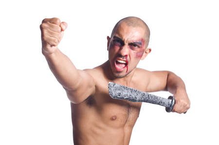 Man with sword isolated on whiteの写真素材