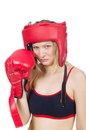 Woman boxer on white backgroundの写真素材