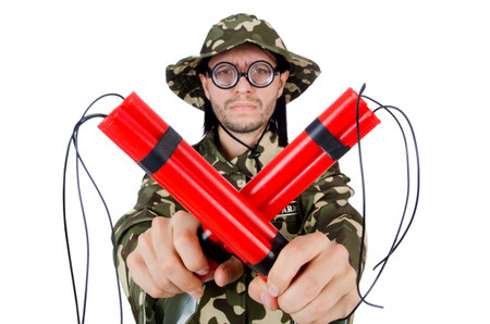 Funny soldier isolated on white