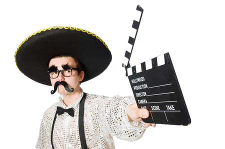 Funny mexican man with movie boardの写真素材