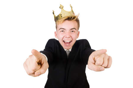 Man pointing his fingers isolated on whiteの写真素材