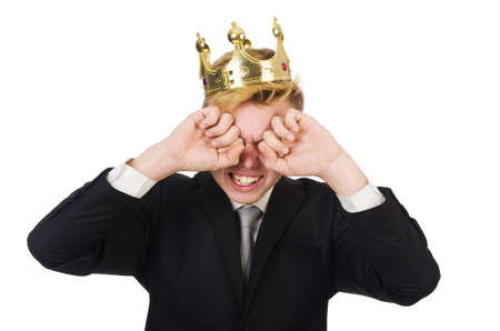Businessman with crown isolated on white