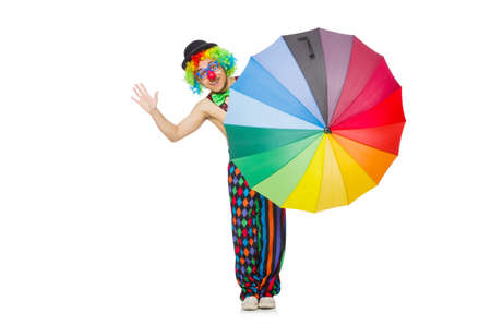 Clown with umbrella isolated on whiteの写真素材