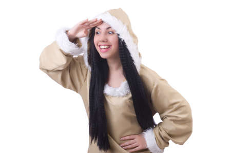 Woman eskimo isolated on whiteの写真素材