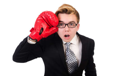 Young businessman boxer isolated on whiteの写真素材