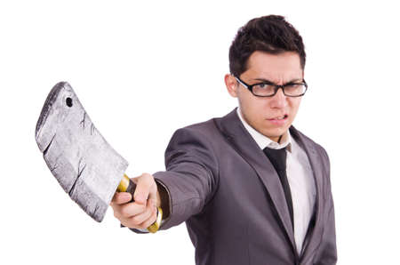 Man with axe isolated on whiteの写真素材