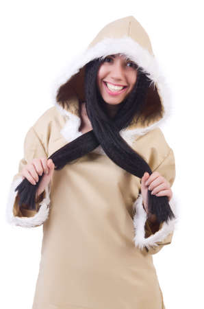 Woman eskimo isolated on whiteの写真素材