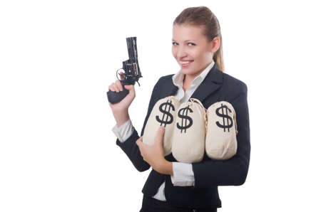 Woman gangster with gun and money