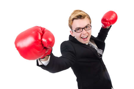 Young businessman boxer isolated on whiteの写真素材