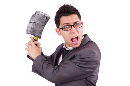 Man with axe isolated on white