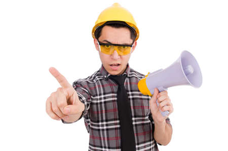 Construction supervisor shouting at megaphoneの写真素材