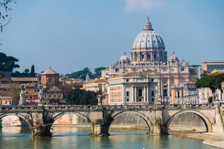 Saint Peter cathedral over Tiber river in Rome Italyのeditorial素材