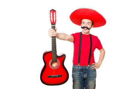 Mexican guitar player isolated on the white