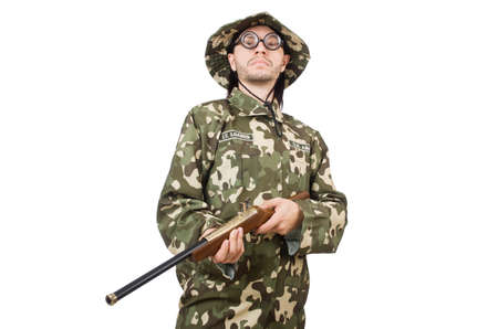 Funny soldier isolated on the whiteの写真素材