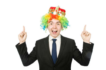Funny clown businessman isolated on whiteの写真素材