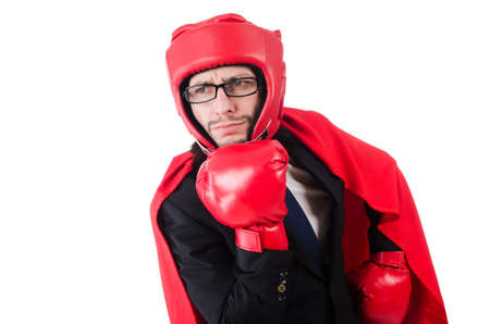 Young businessman boxer isolated on whiteの写真素材