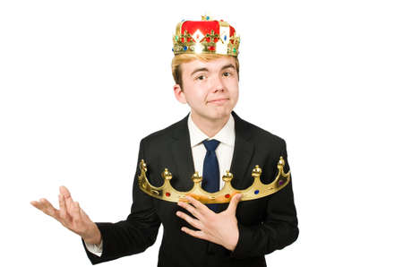 Businessman with crown isolated on white