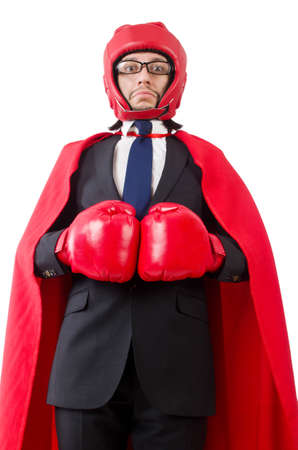Young businessman boxer isolated on whiteの写真素材