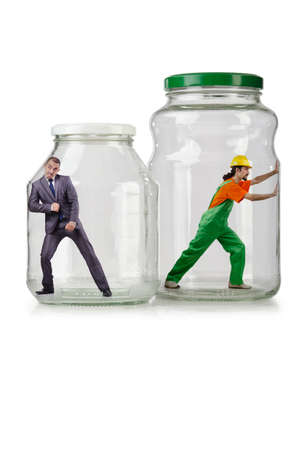 Glass empty jar isolated on whiteの写真素材