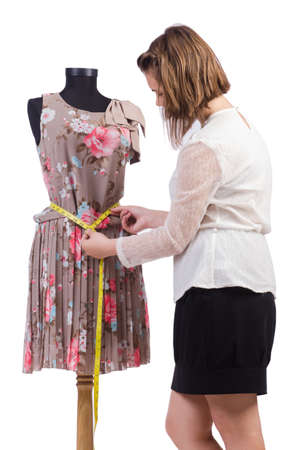 Woman tailor isolated on whiteの写真素材