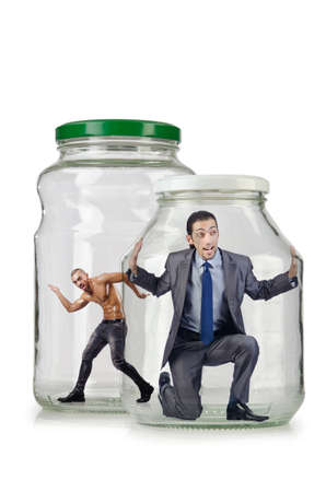 Glass empty jar isolated on whiteの写真素材