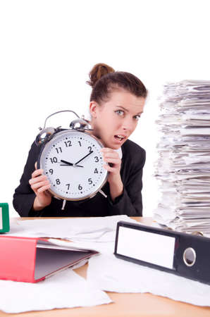 Woman businesswoman under stress missing her deadlinesの写真素材