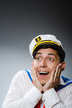 Funny captain sailor wearing hatの写真素材