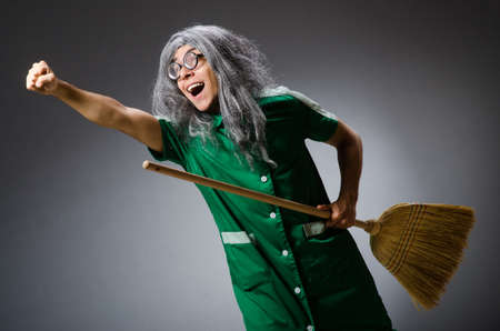 Funny man with brush and wigの写真素材