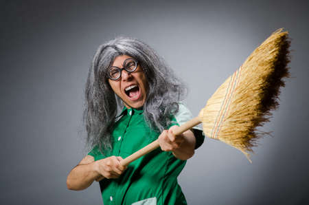 Funny man with brush and wigの写真素材