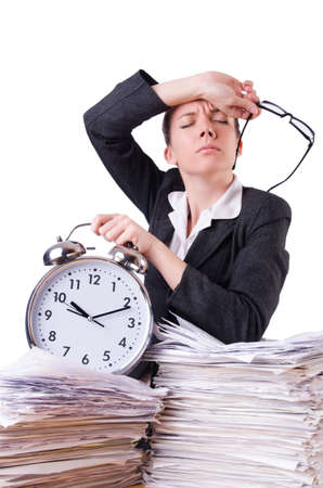 Woman businesswoman under stress missing her deadlinesの写真素材