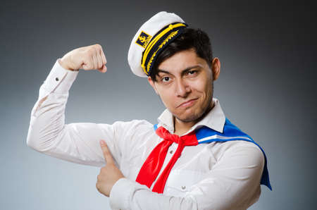 Funny captain sailor wearing hatの写真素材