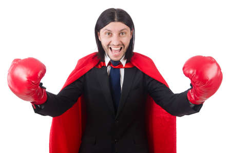 Young businessman boxer isolated on whiteの写真素材