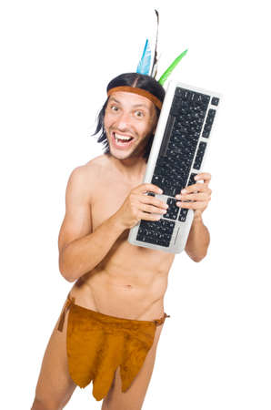 Native american in funny concept isolated on whiteの写真素材