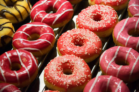 Sweet donuts arranged at displayの写真素材