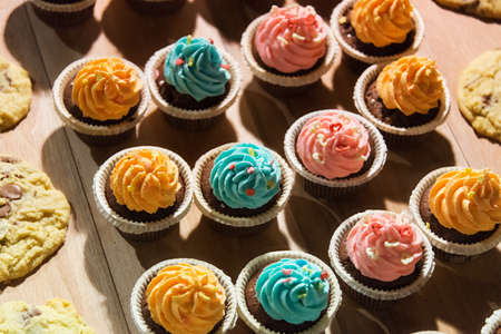 Sweet donuts arranged at displayの写真素材