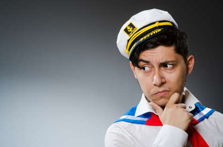 Funny captain sailor wearing hatの写真素材
