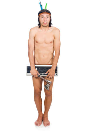 Native american in funny concept isolated on whiteの写真素材