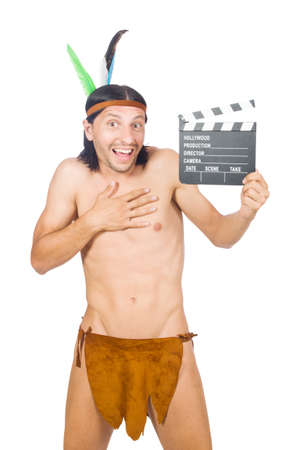 Native american in funny concept isolated on whiteの写真素材