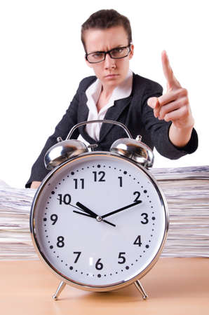 Woman businesswoman under stress missing her deadlinesの写真素材