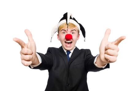 Businessman clown in funny concept isolated on whiteの写真素材