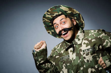 Funny soldier in military conceptの写真素材