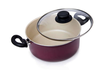 Kitchen utensils pan pot isolated on whiteの写真素材