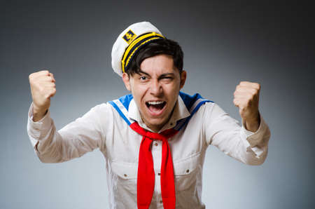 Funny captain sailor wearing hatの写真素材